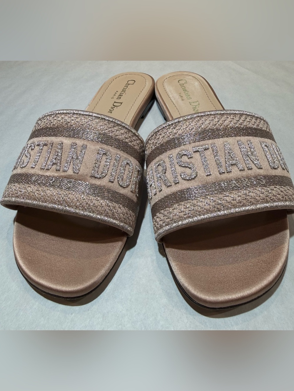 CHRISTIAN DIOR Lurex Embroidered Nude /Pink Sandal Slide Size 37 - Picture 4 of 10